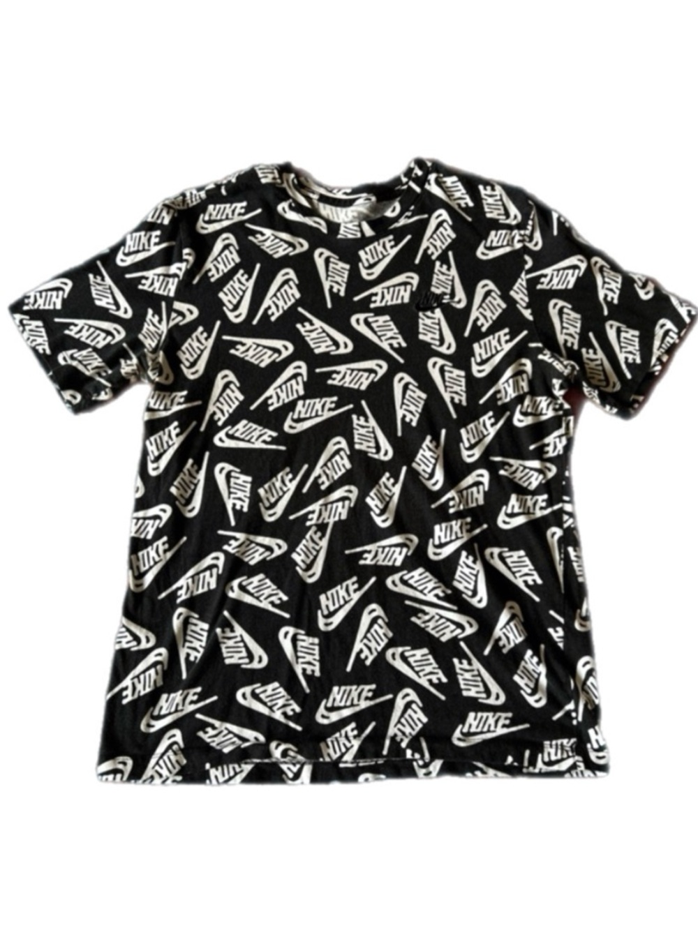 Nike Black T-Shirt with All-Over White Logo Print